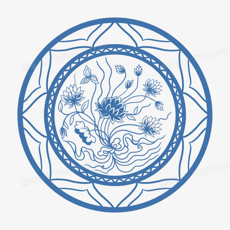 手绘中国风青花瓷图案png图片素材下载 手绘png 熊猫办公