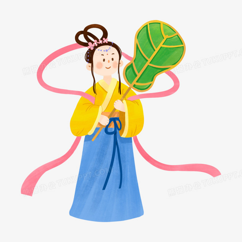 手绘古风铁扇公主和芭蕉扇元素