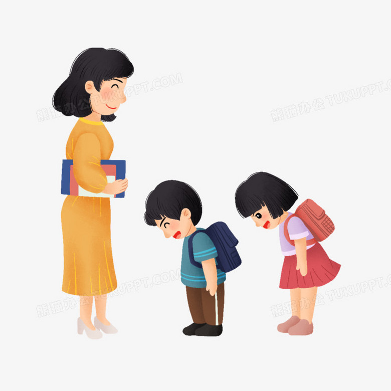 本作品全称为《卡通风彩色学生跟老师问好创意元素》,由迷南文化传媒