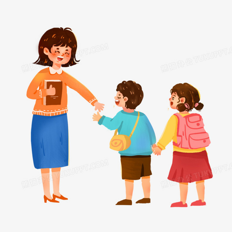 手绘卡通学生有礼貌的给老师打招呼PNG图片素材下载_老师PNG_熊猫办公