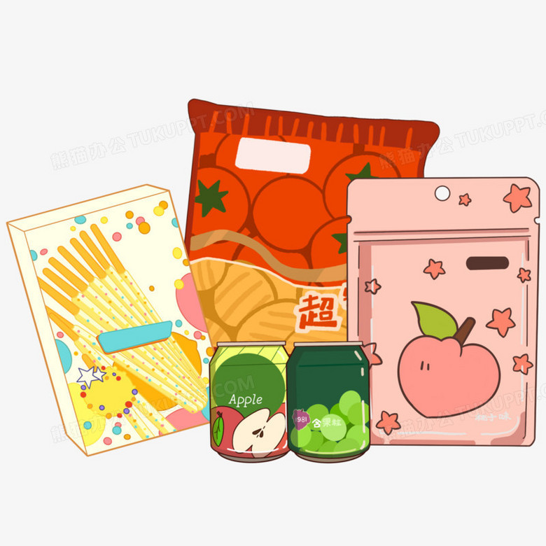 手绘零食大礼包插画元素png图片素材下载_零食png_熊猫办公