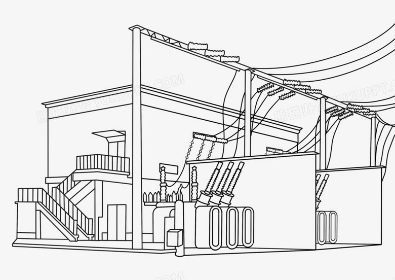 手绘线稿变电站矢量素材