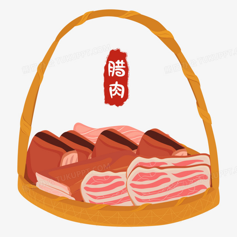 本作品全称为《彩色卡通风腊八节竹篮装腊肉元素》,由迷南文化传媒