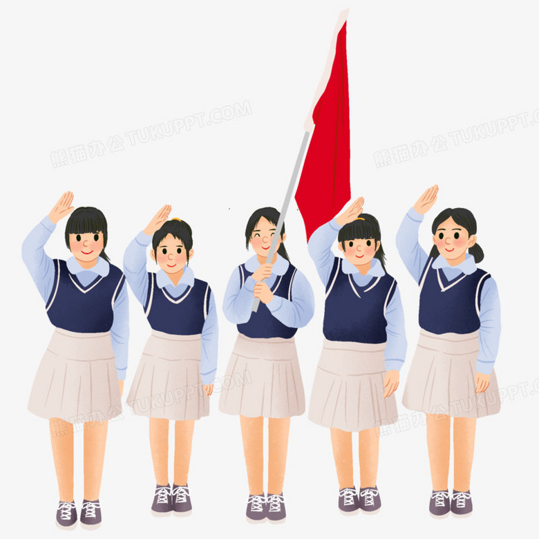 手绘插画风女学生敬礼元素