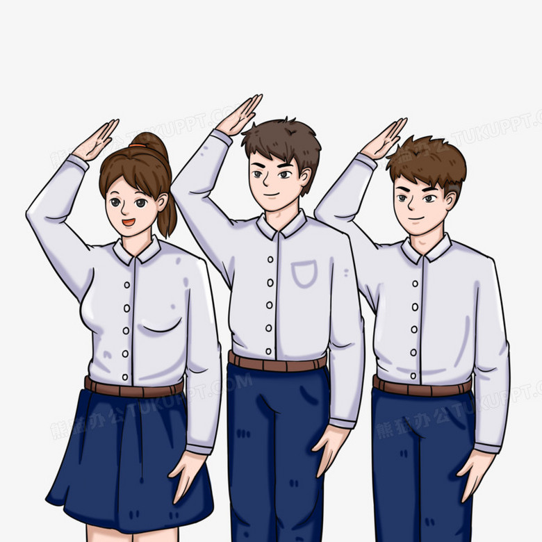 卡通描边风青春校园学生敬礼元素