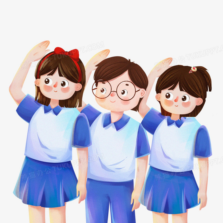 手绘多人学生敬礼PNG图片素材下载_手绘PNG_熊猫办公