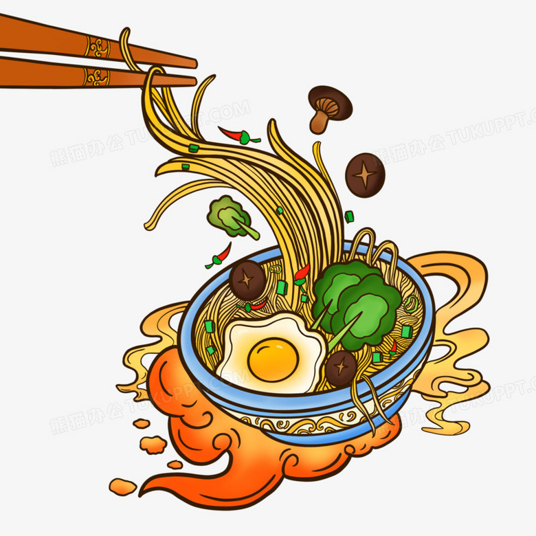 卡通国潮风长寿面面条免抠元素