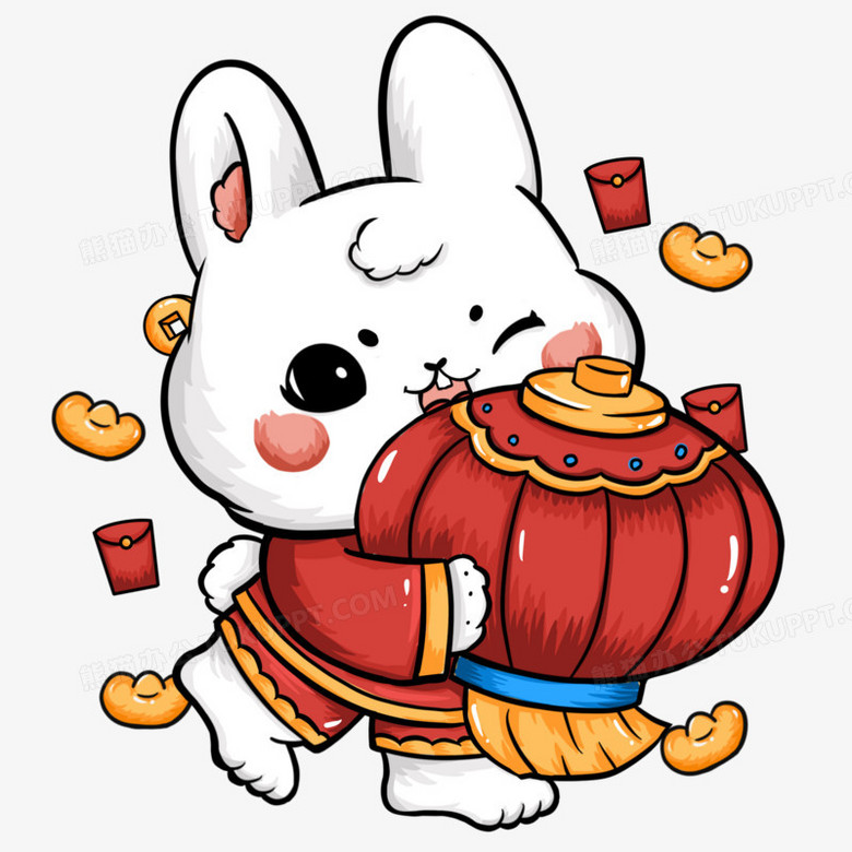 一组可爱卡通兔子拿灯笼形象