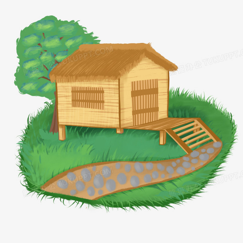 卡通茅草屋手绘免抠素材
