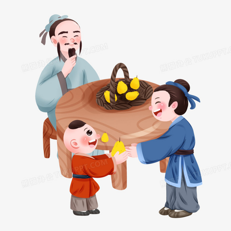 手绘插画风成语故事孔融让梨元素png图片素材下载_成语故事png_熊猫