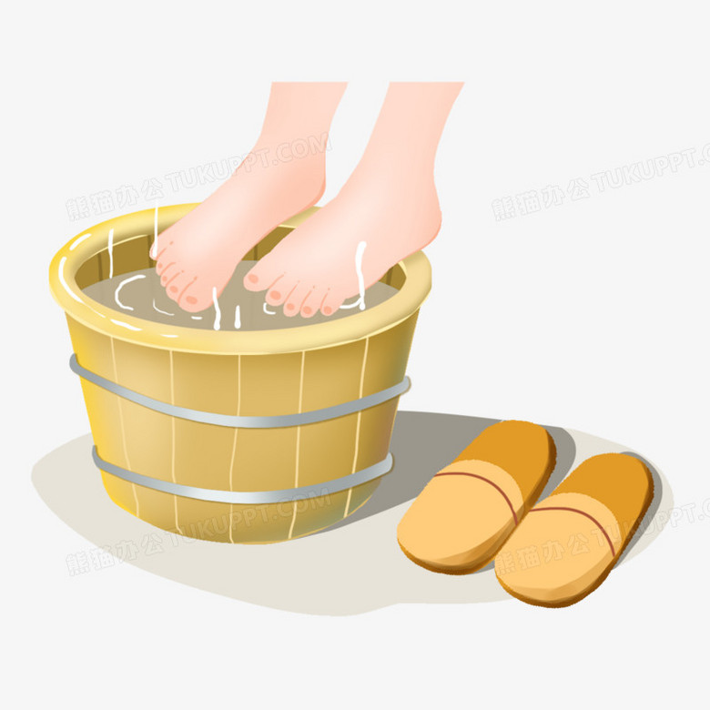手绘插画风冬季养生泡脚免抠元素