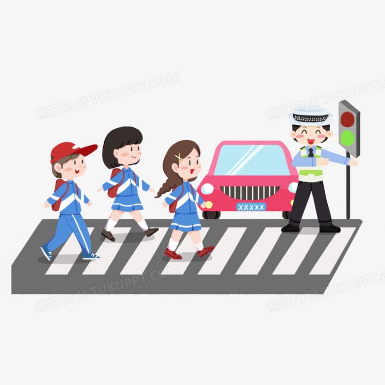 手绘学生遵守交通规则过马路场景PNG图片素材下载_素材PNG_熊猫办公