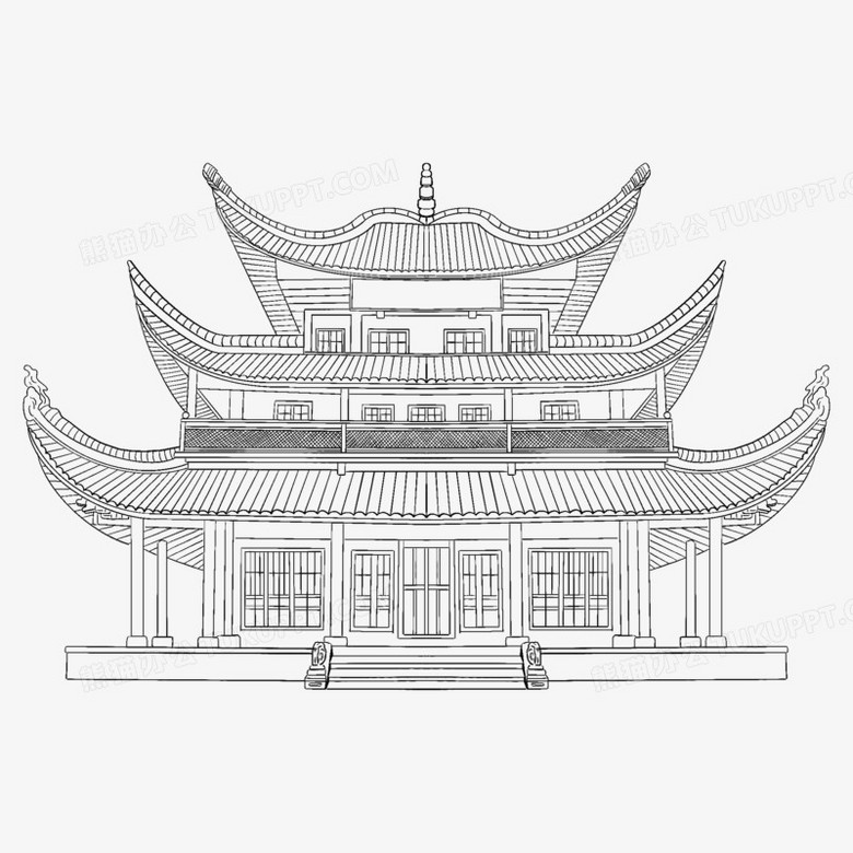 手绘线描风岳阳楼免抠元素