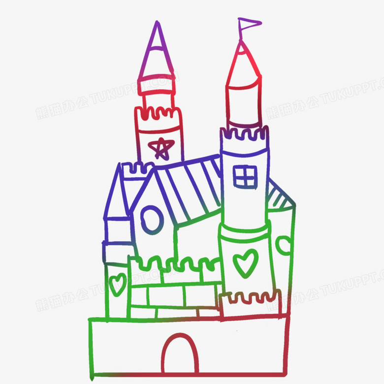卡通彩色线描城堡元素png图片素材下载_卡通png_熊猫办公