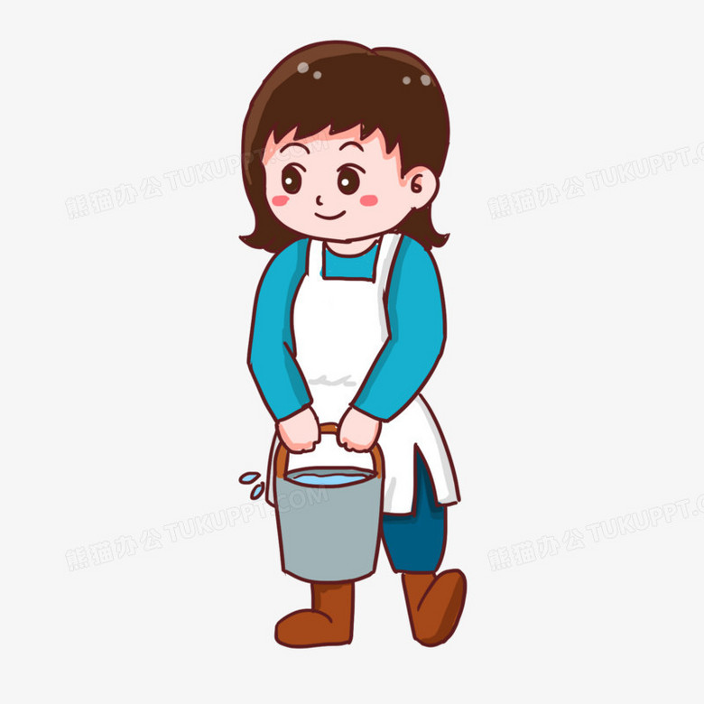手绘卡通小伙伴提水水桶免抠元素