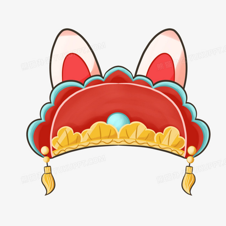 手绘中式新年兔头帽手绘免抠素材
