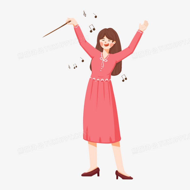 手绘女音乐老师指挥插画元素