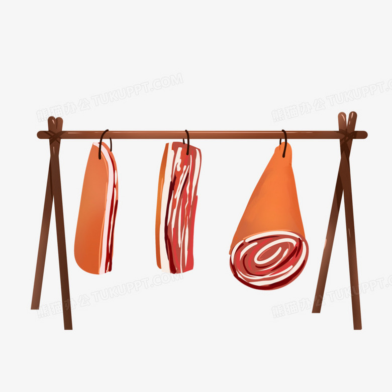 手绘卡通腊肉晾晒场景免抠元素