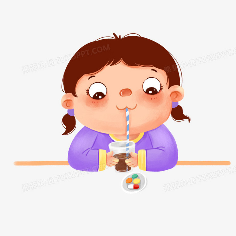 卡通小孩喝药插画元素PNG图片素材下载_卡通PNG_熊猫办公