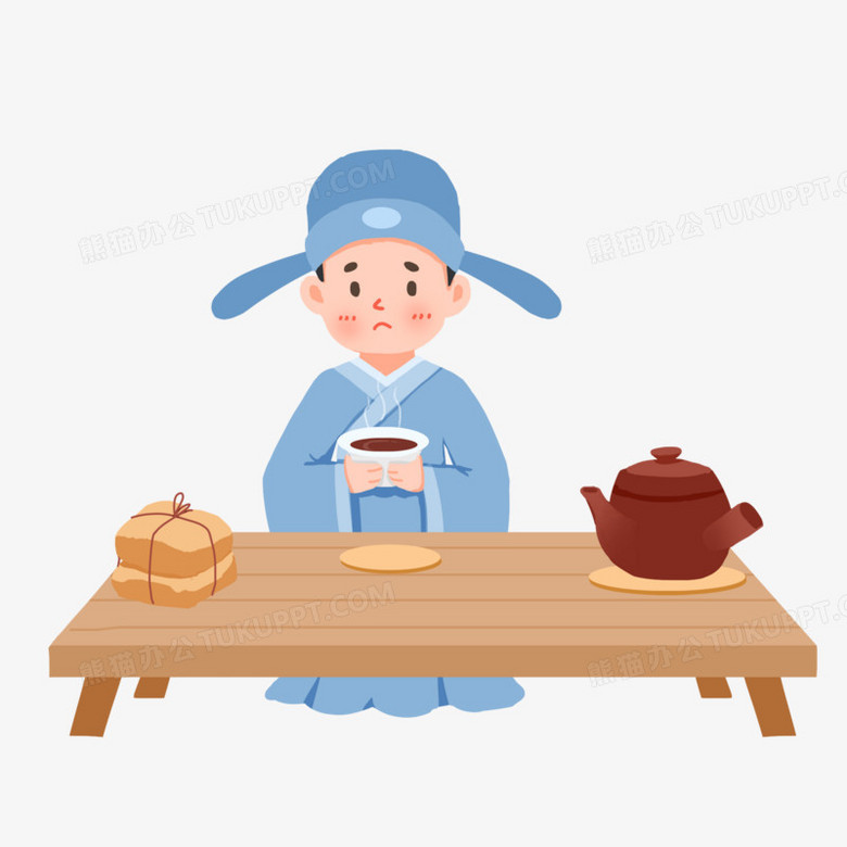 手绘古人喝药免抠元素