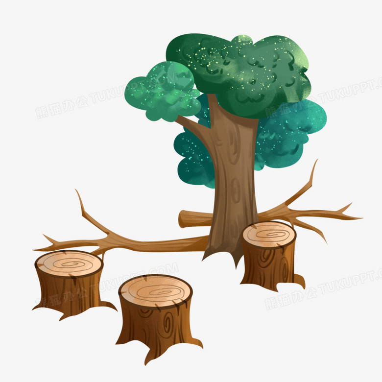 手绘插画风被砍掉的树PNG图片素材下载_手绘素材PNG_熊猫办公