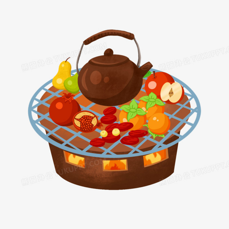 卡通手绘围炉煮茶元素