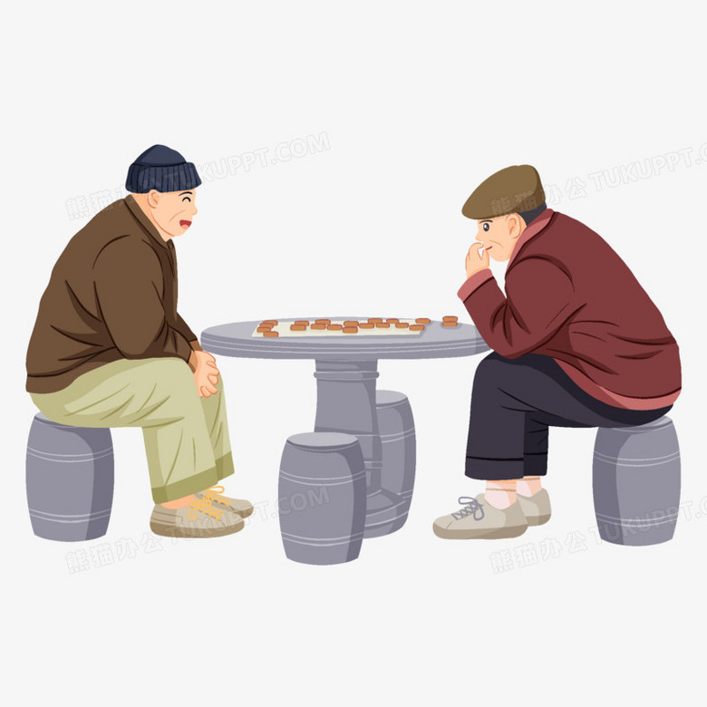 手绘插画风老大爷下棋免抠元素