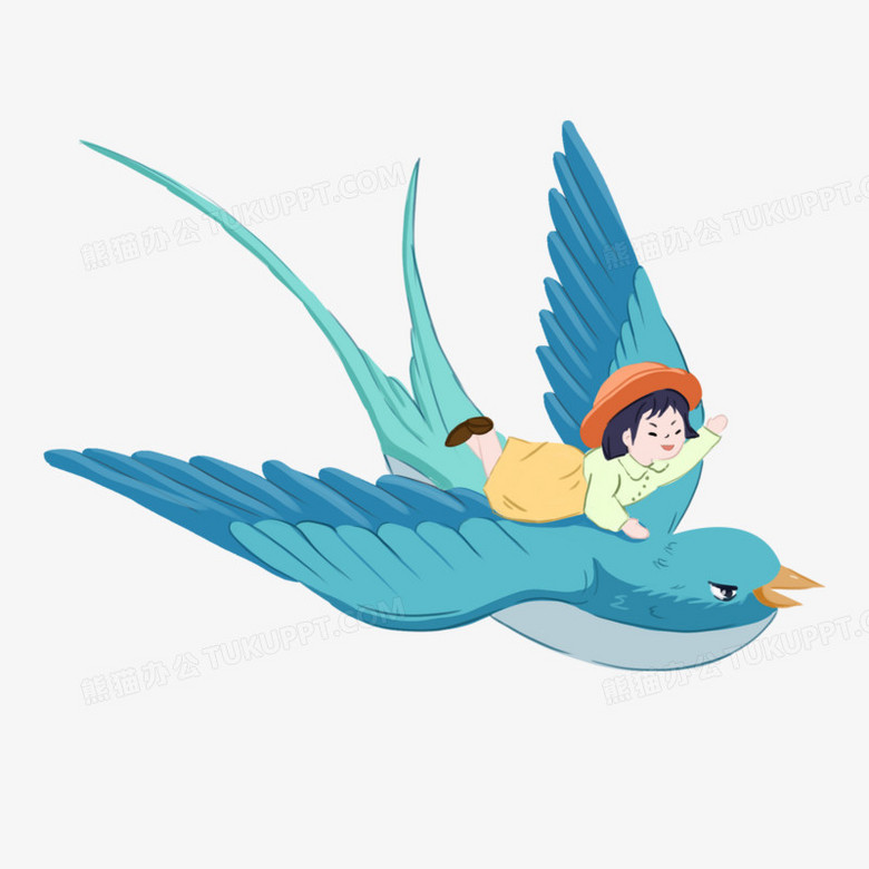 卡通手绘儿童骑着燕子飞免抠元素PNG图片素材下载_卡通PNG_熊猫办公