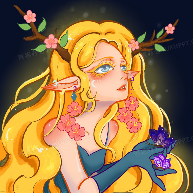 本作品全称为《卡通风彩色美女精灵形象创意元素》,由迷南文化传媒