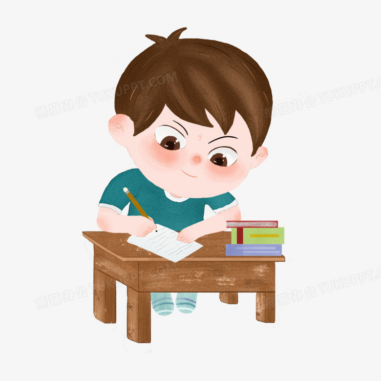 手绘插画风认真写作业的小朋友PNG图片素材下载_素材PNG_熊猫办公