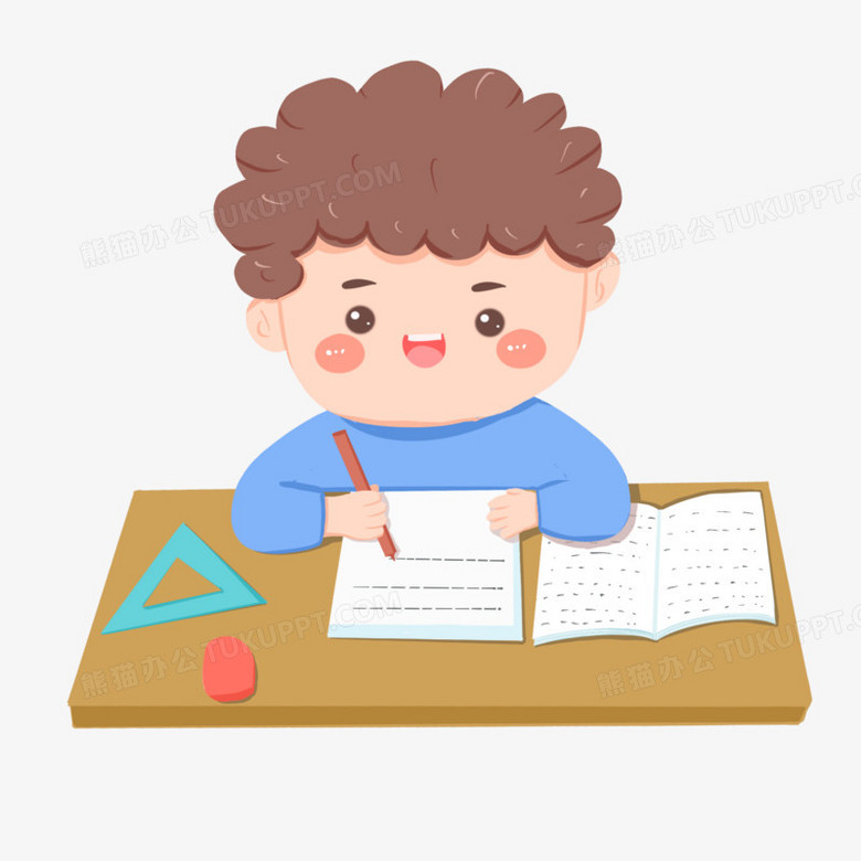 手绘卡通小学生写作业PNG图片素材下载_手绘PNG_熊猫办公