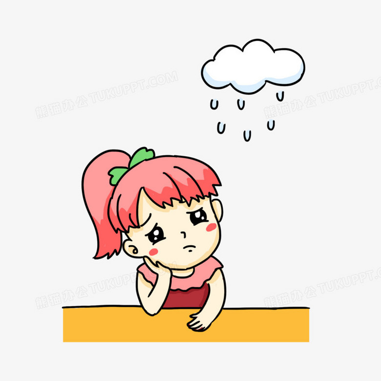 手绘卡通女孩撇嘴不开心表情包免抠元素