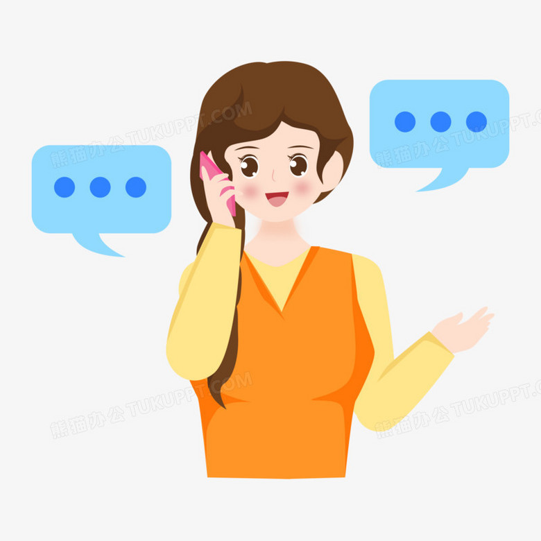 矢量卡通女孩打电话讲电话元素PNG图片素材下载_卡通PNG_熊猫办公