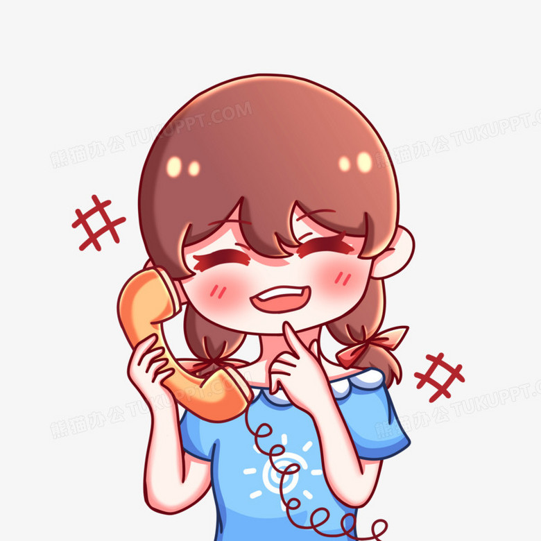 卡通手绘少女打电话元素PNG图片素材下载_打电话PNG_熊猫办公