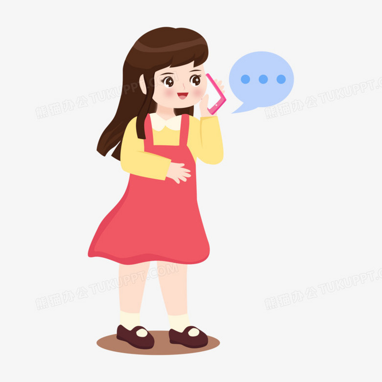 卡通小女孩用手机打电话元素PNG图片素材下载_手机PNG_熊猫办公
