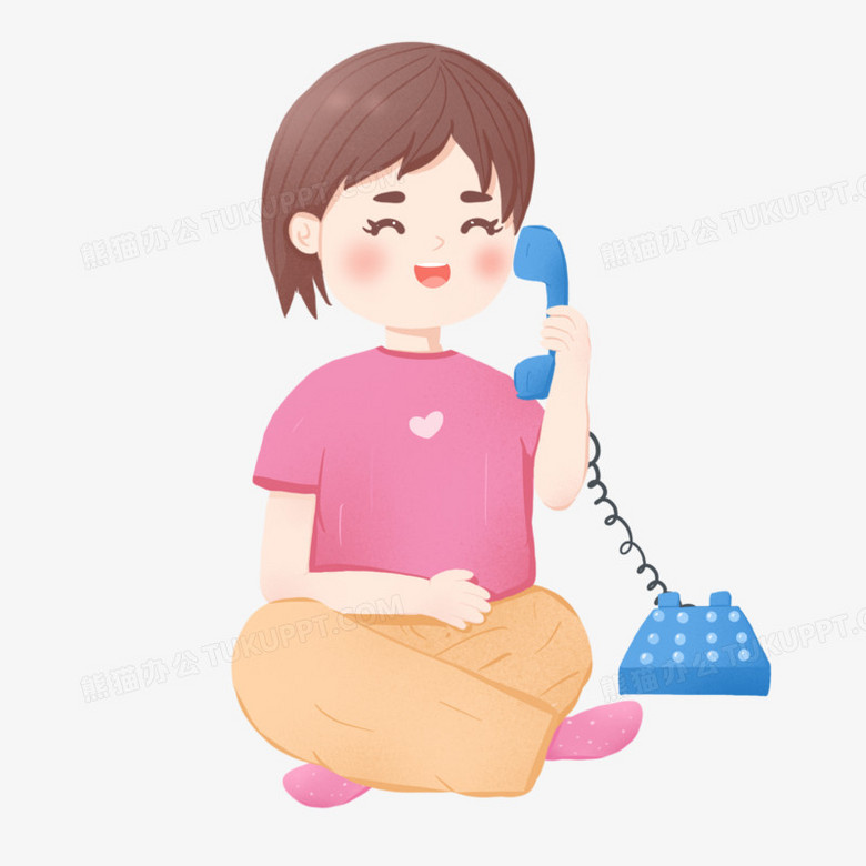 手绘小朋友打电话元素PNG图片素材下载_打电话PNG_熊猫办公