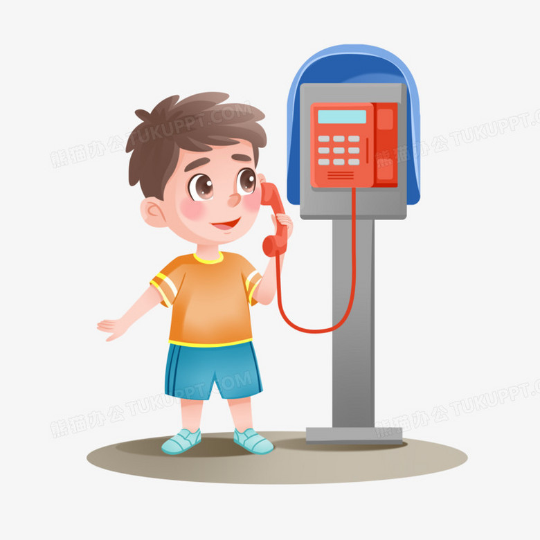 手绘插画风小男孩打电话元素PNG图片素材下载_男孩PNG_熊猫办公