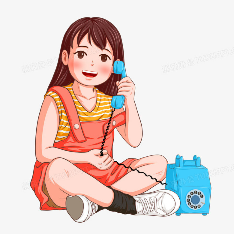 手绘风小女孩打电话免抠元素PNG图片素材下载_打电话PNG_熊猫办公