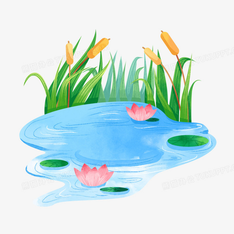 手绘荷花池塘免抠元素