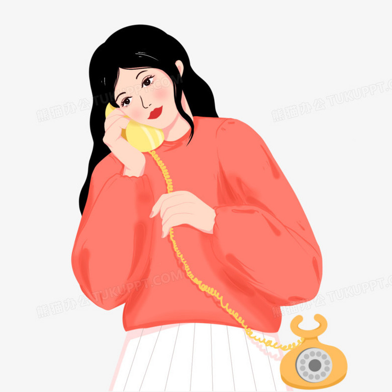 卡通少女打电话免抠元素PNG图片素材下载_打电话PNG_熊猫办公