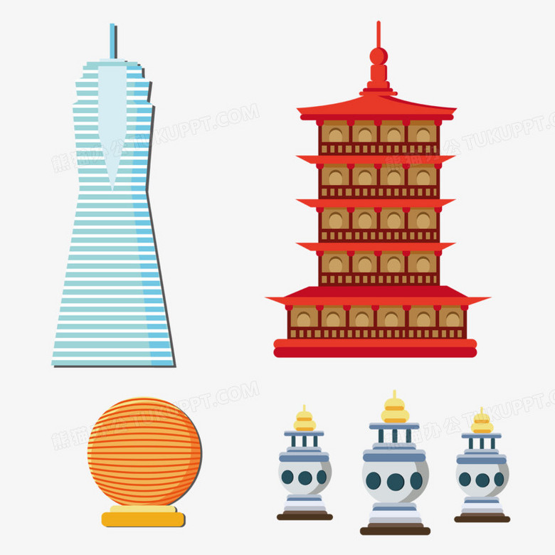 一组矢量杭州风景建筑地标元素PNG图片素材下载_建筑PNG_熊猫办公