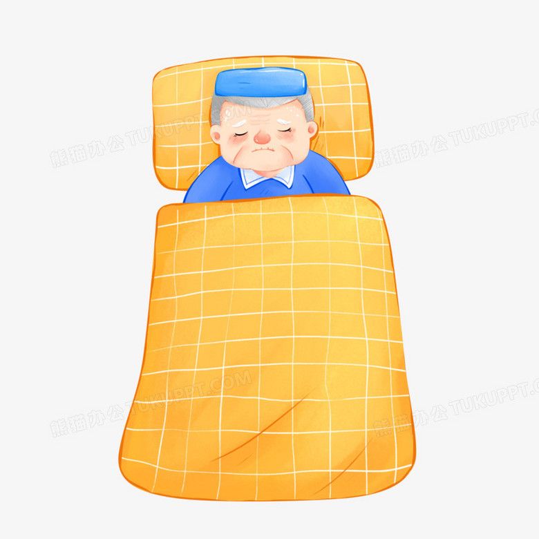 卡通生病卧床老人插画素材