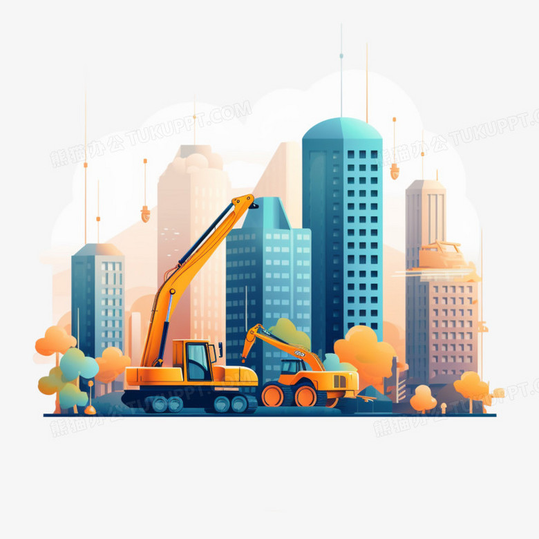 插画风工地建筑施工元素
