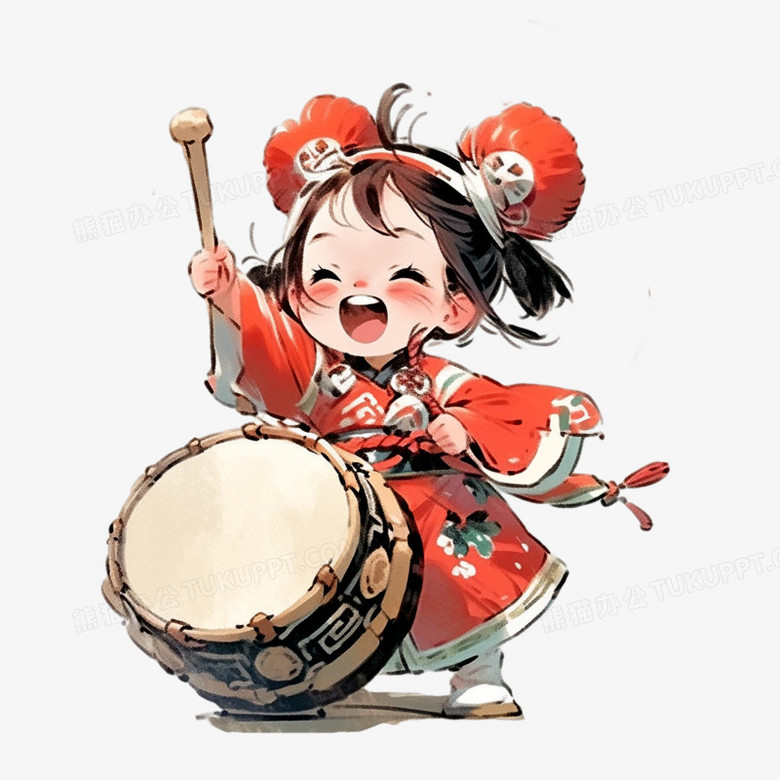 喜庆节日红衣敲鼓娃娃小孩人物元素png图片素材下载_喜庆png_熊猫办公