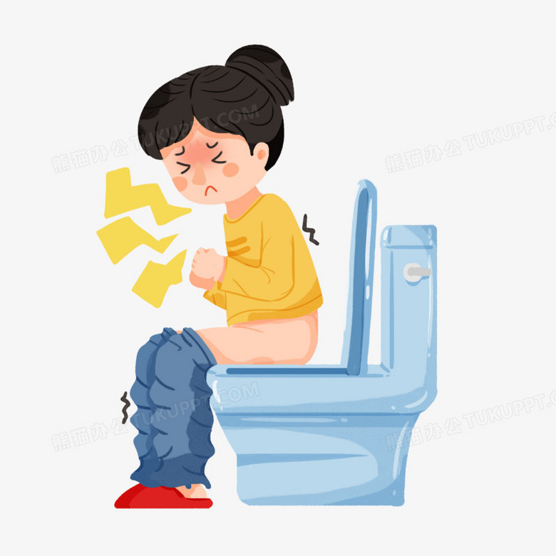 手绘女生生病便秘坐马桶元素