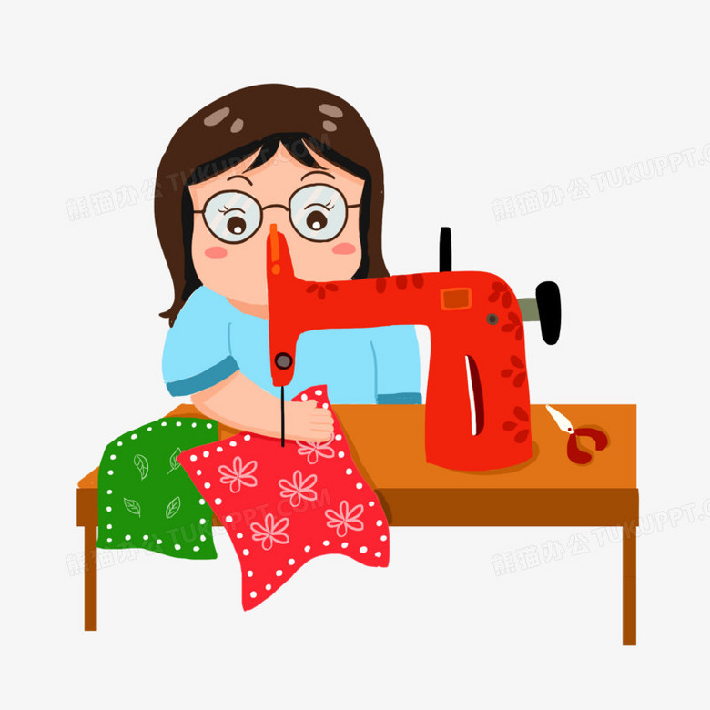 手绘卡通裁缝缝制衣服免抠元素