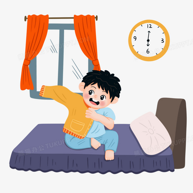 小朋友早起睡醒穿衣服素材