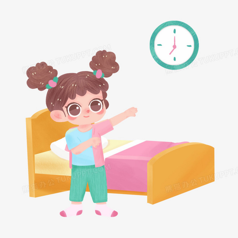 卡通手绘插画风小女孩早起睡醒穿衣服PNG图片素材下载_衣服PNG_熊猫办公