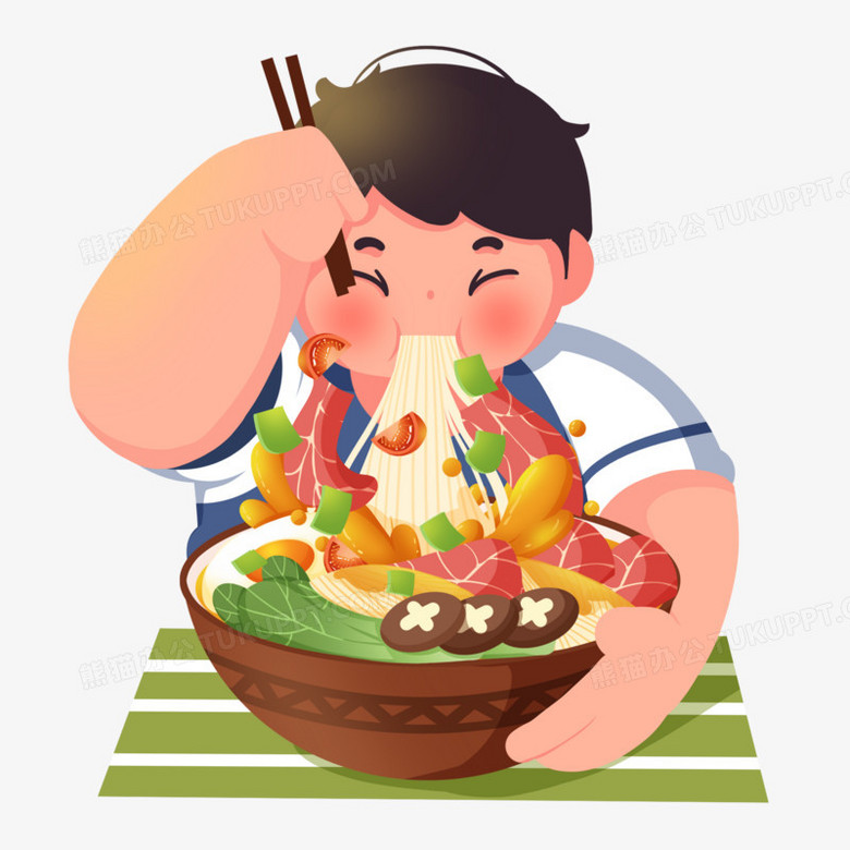 创意插画小男生开心吃面条美食元素