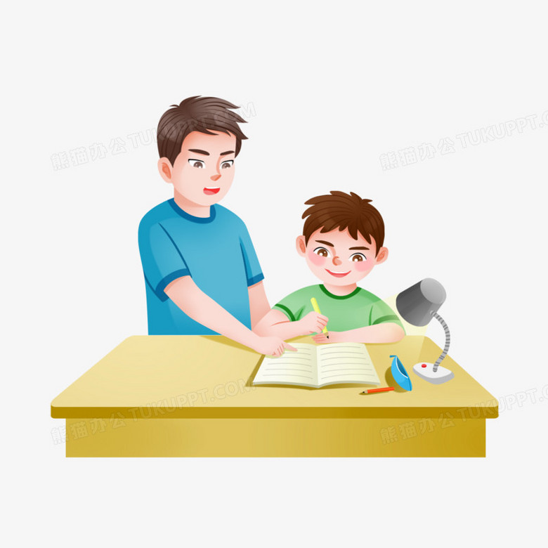 一组手绘插画温馨的辅导作业场景套图合集元素四PNG图片素材下载_元素PNG_熊猫办公